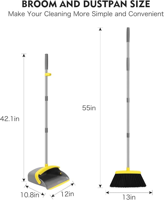 NACENA Broom and Dustpan Set, 55-in Long Adjustable Handle Broom Dustpan Combo - Image 2