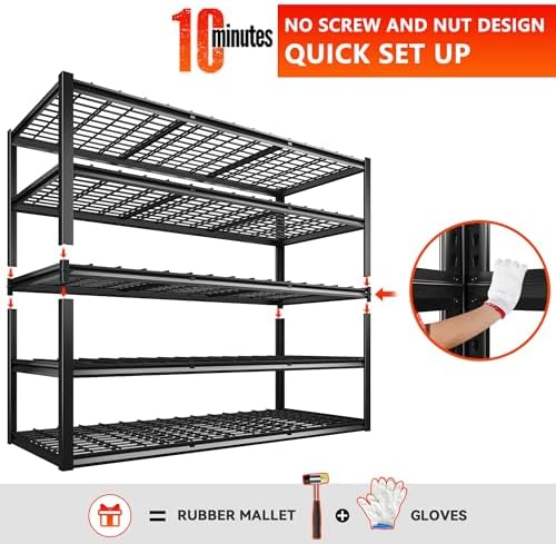 REIBII 60" W Garage Shelving Heavy Duty Metal Shelving 3000LBS Storage S...