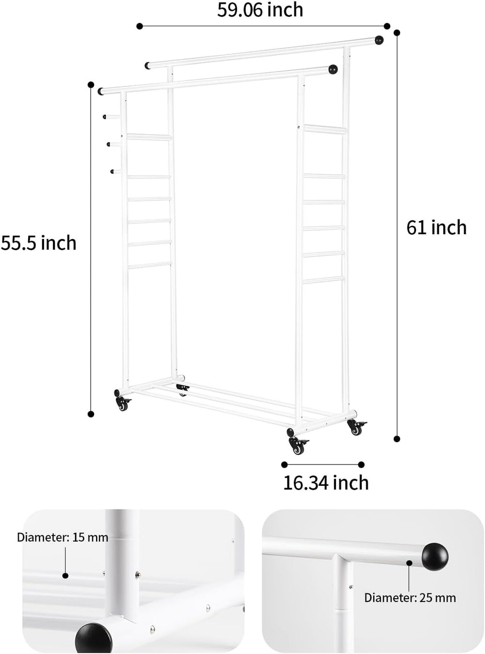 Heavy Duty Metal Clothes Rack, Easy Assembly Hanging Rack with Rolling Wheels...
