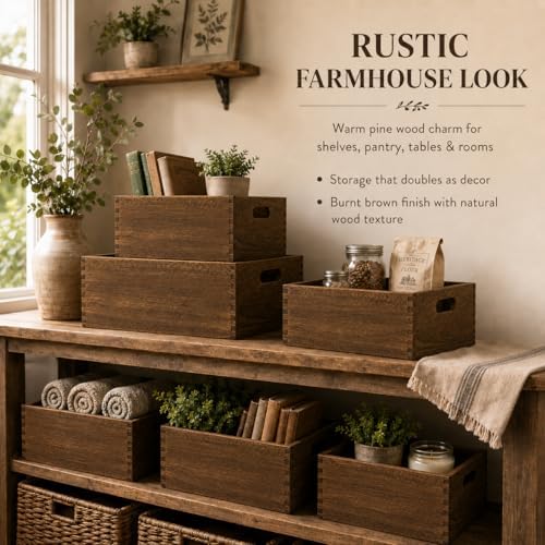 5 Pack Wooden Crates for Display Nesting Wood Crate for Storage with Handle