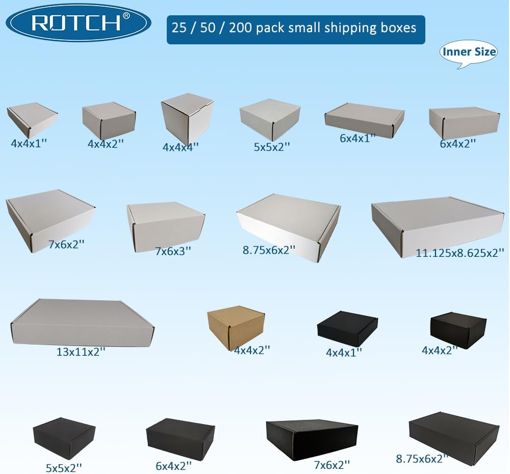 ROTCH 50 Pack 7x6x2'' Small Shipping Boxes, Cardboard Corrugated Mail...