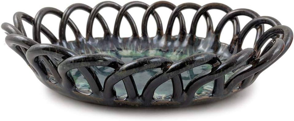 American Handmade Stoneware Pottery Woven Bread Basket in Midnight Blue