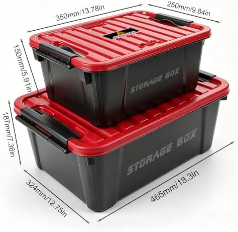 2 Pack Heavy Duty Storage Box with Lid, Stackable Plastic Storage Bins (21 QT...