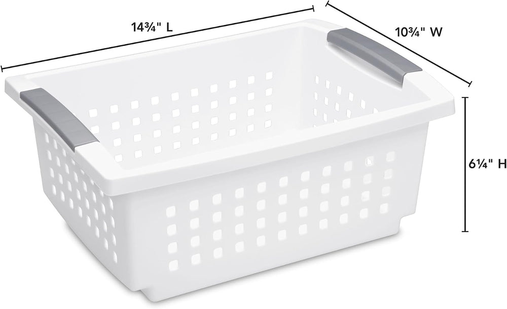 Sterilite 8 Pack Medium Stacking Basket, Open Top Storage Bin with Handles, W...
