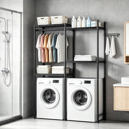 Over Washer and Dryer Laundry Shelves, 4-Tier Heavy Duty Clothes Drying Rack ...