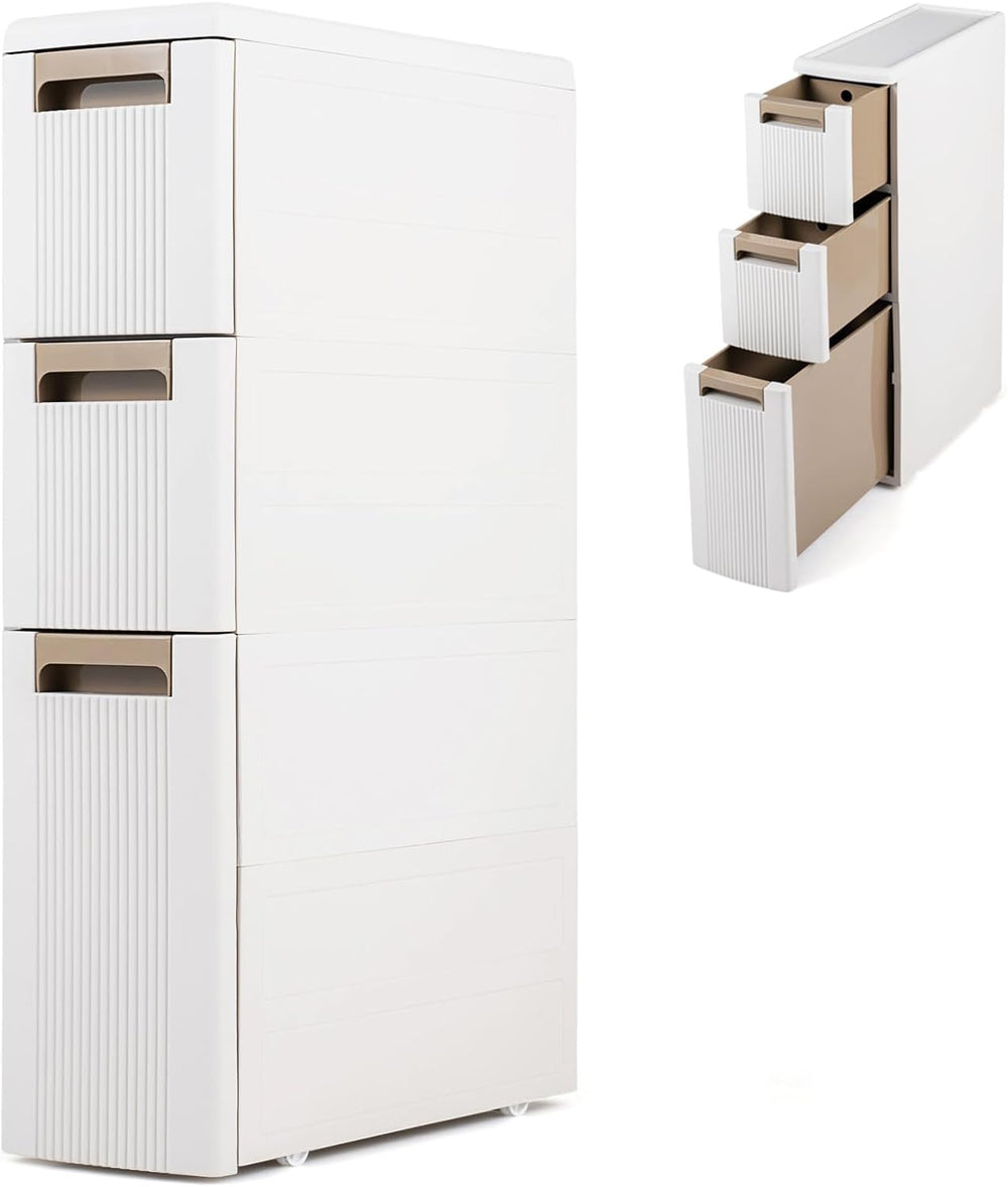 Byroce 3-Tier Narrow Storage Cabinet with Wheels, Slim Rolling Plastic Drawer...