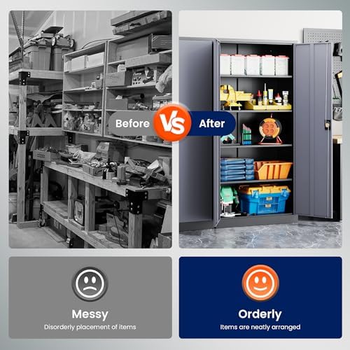 Yizosh Metal Garage Storage Cabinet with Lock, 72" Locking Tool Cabinets...