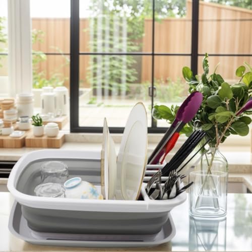 SAMMART 8L (2.11Gallons) Collapsible Plstic Dish Drainer with Drainer Board -...