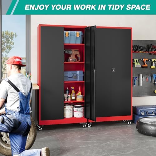 SISESOL 75" Tall Metal Storage Cabinet with Wheels,Rolling Garage Storag...
