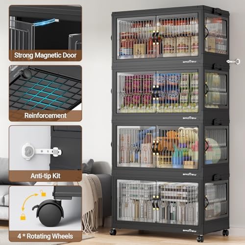 BROVIEW 600Qt Stackable Storage Bins with 5 Lids, Front and Side Open Doors, ...