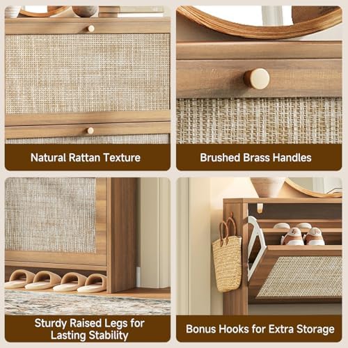 Nicetree Shoe Cabinet Storage for Entryway, 4-Flip Drawer Narrow Shoe Rack wi...