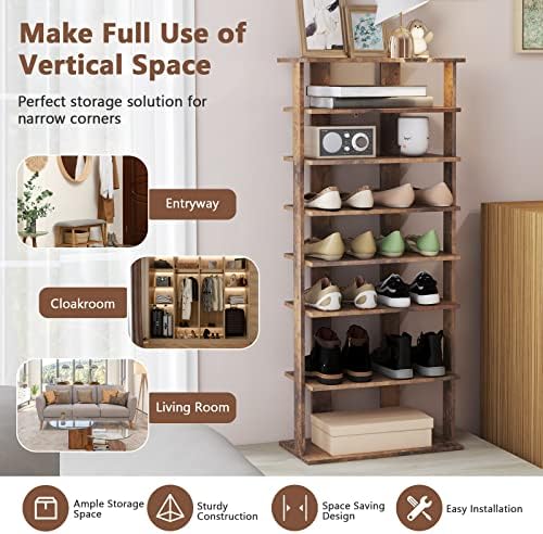 GIANTEX 8-Tier Shoe Rack for Closet, Customizable Height (Brown, Double)
