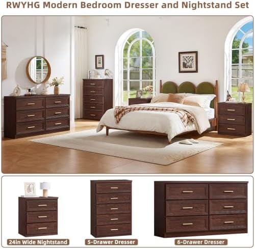 RWYHG Dresser Set for Bedroom with 5 Drawers 45" Tall with Gold Handle