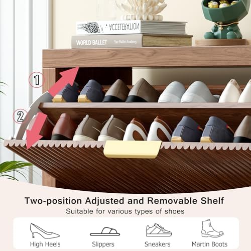 Modern 4-Tier Flip Drawer Shoe Cabinet, Freestanding Hidden Slim Narrow Shoe ...