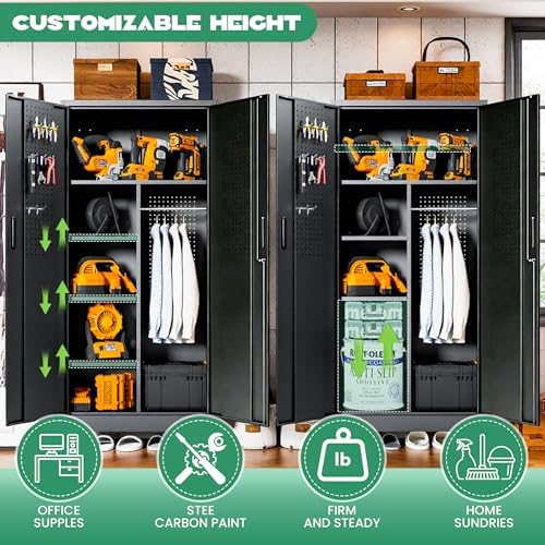 71" Tall Broom Closet Storage Cabinet with Lock,Heavy Duty Garage Storag...
