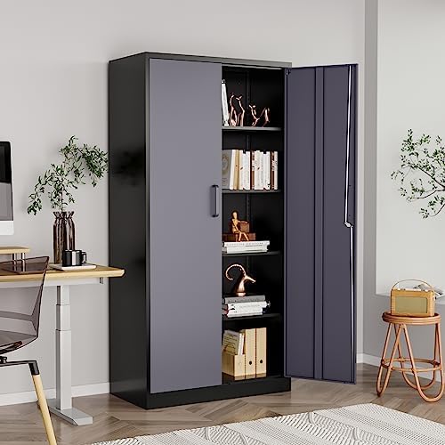 Metal Storage Cabinet with Lock,71" Garage Cabinets with 2 Doors and 4 A...