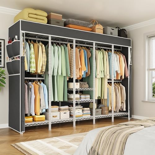Raybee Clothes Rack with Cover, Portable Closet 1200LBS Adjustable Shelves