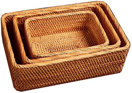 Handmade Rectangle Wicker Fruit Box Rattan Tray Magazine Organizer and Small ...