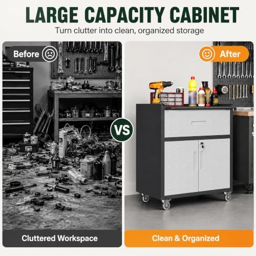 SAWJEC Rolling Tool Cabinet with Wheels, 1-Drawer Locking Steel Cabinet