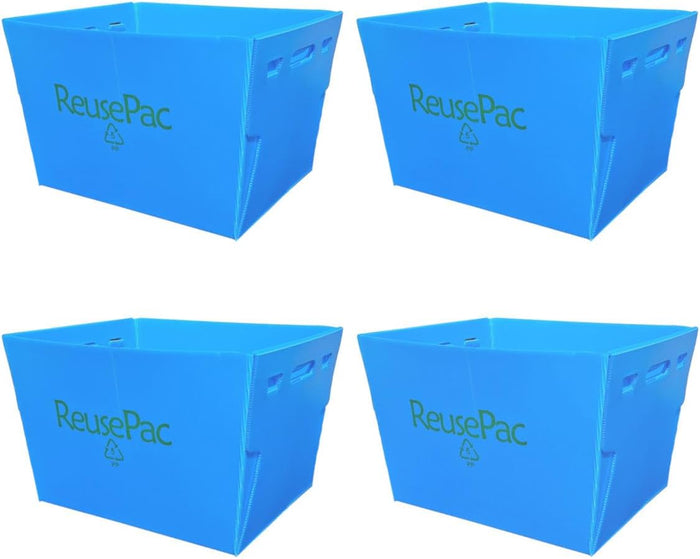 Postal Mail Tote Nestable Box, Storage Bin, Container, Basket, Organizer for Home and Business, Corrugated Plastic, Lightweight, Heavy Duty, Foldable,10 Gal (Sky Blue 4 Pack)