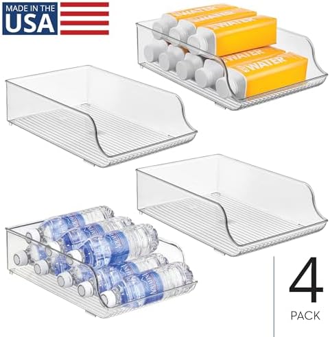 iDesign Water Bottle Organizer for Fridge, Set of 4, Clear