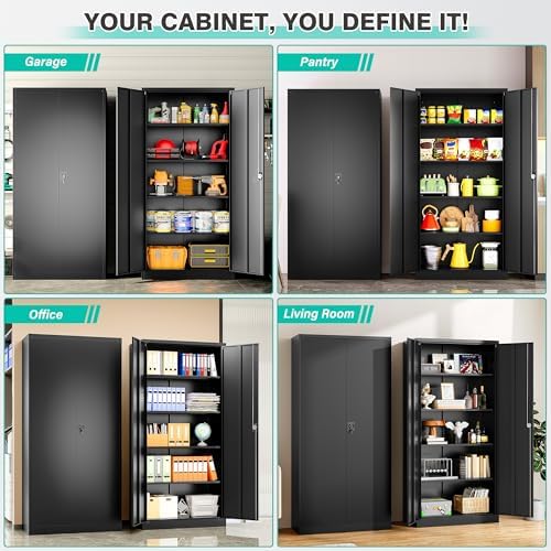 SISESOL Metal Storage Cabinet with 2 Doors and 5 Shelves,71" Lockable Ga...