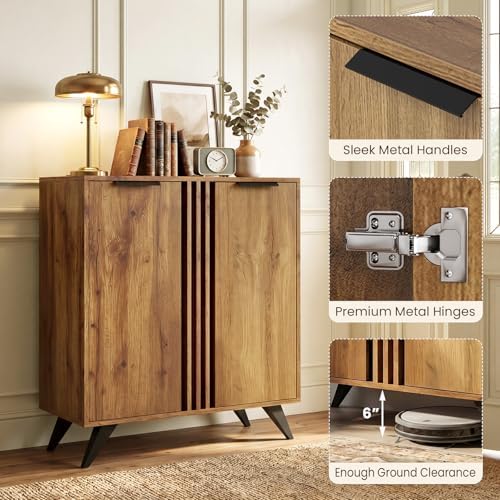 GIANTEX 4-Tier Wooden Shoe Cabinet for Entryway with 2 Doors