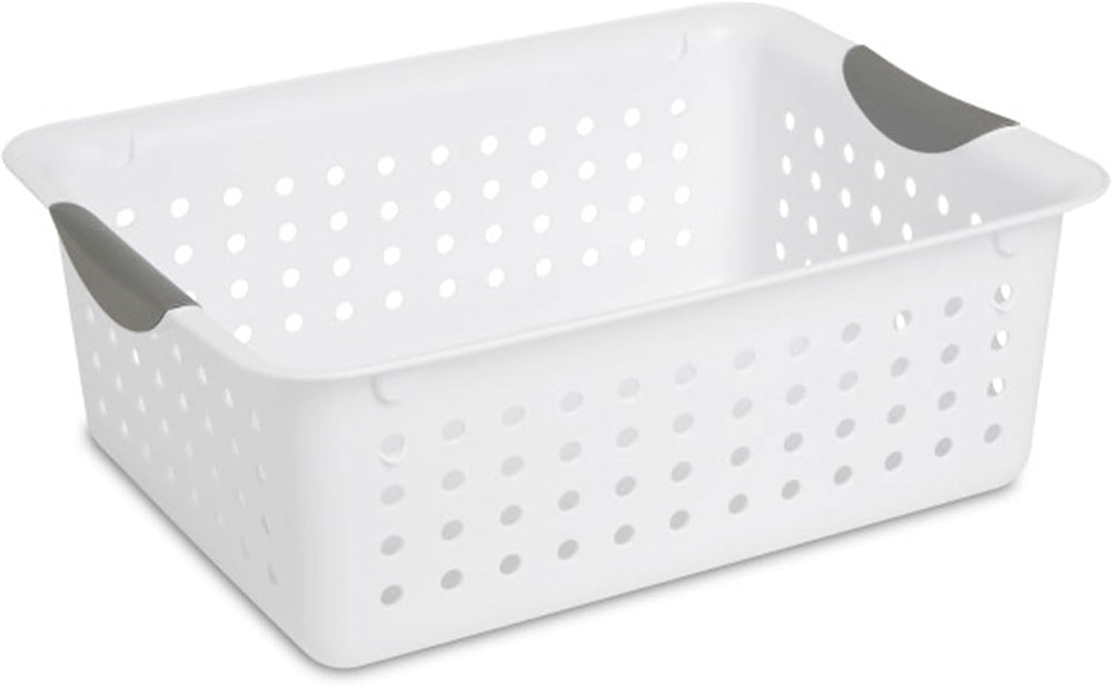 Sterilite Medium Ultra Basket, Open Top Plastic Storage Bin, White, 24-Pack