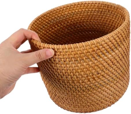 Mikikit Rattan Fruit Storage Basket 7.87 X 7.87 X 6.49 in Round Wicker Basket...
