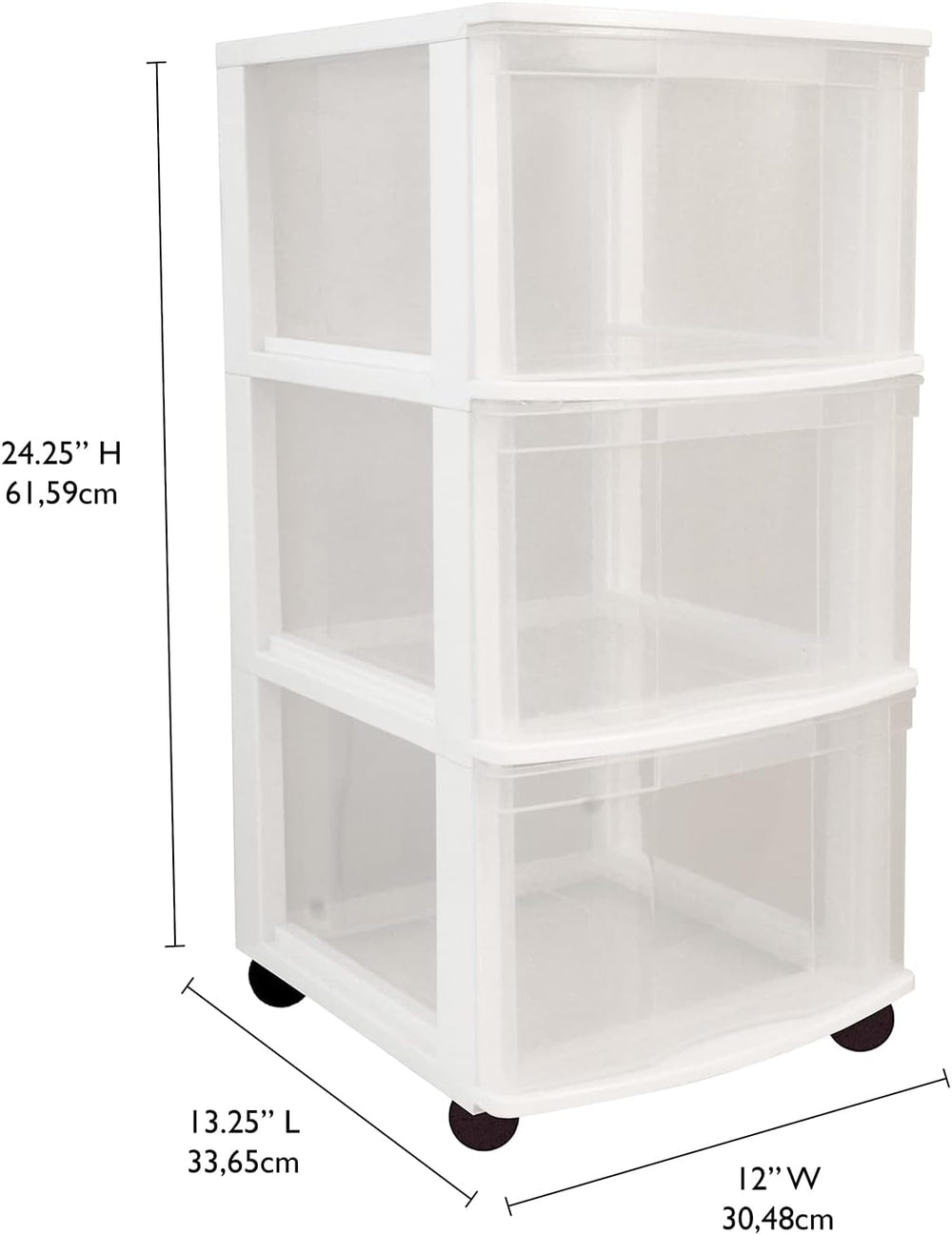 Gracious Living 3-Drawer Organizer Cart, Plastic Dresser with Wheels, 3 Tier ...