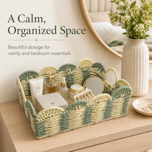 Rectangular Boho Decor Bin,Handmade Paper Rope Basket,Large
