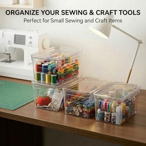 MOONEDGE 8-Pack 10x6x5 Stackable Small Clear Storage Bins with Lids