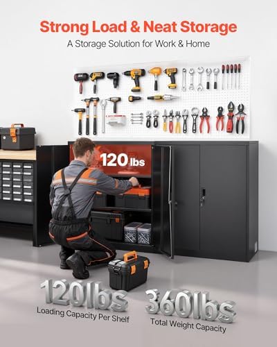VEVOR Metal Storage Cabinet, 41.7 in Steel Garage Cabinet with 2 Adjustable S...