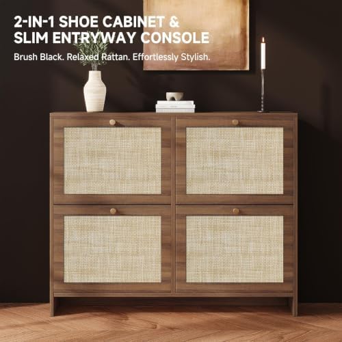 Nicetree Shoe Cabinet Storage for Entryway, 4-Flip Drawer Narrow Shoe Rack, O...