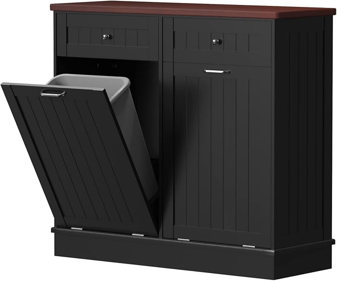 Betterhood Tilt Out Trash Cabinet 10 Gallon Wooden Free Standing Laundry Sorter - Image 9