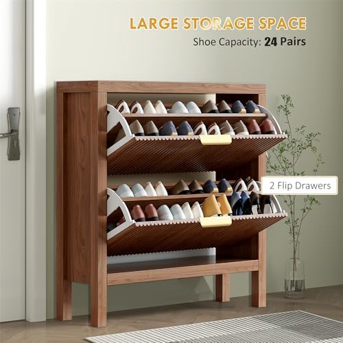 Modern 4-Tier Flip Drawer Shoe Cabinet, Freestanding Hidden Slim Narrow Shoe ...