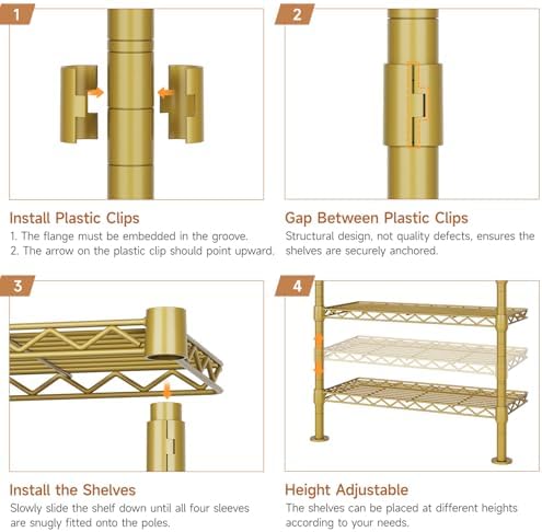3-Bay Industrial Pipe Closet System, Wall Mounted Garment Racks, Gold