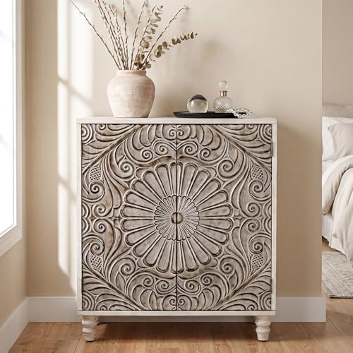 COSIEST Set of 3 32" Sideboard Cabinets, Push-to-Open, Gray Flower
