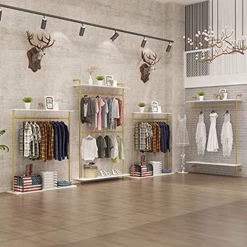 Modern Simple 2 Tier Metal and Wood Garment Rack,Industrial Pipe Double Hangi...
