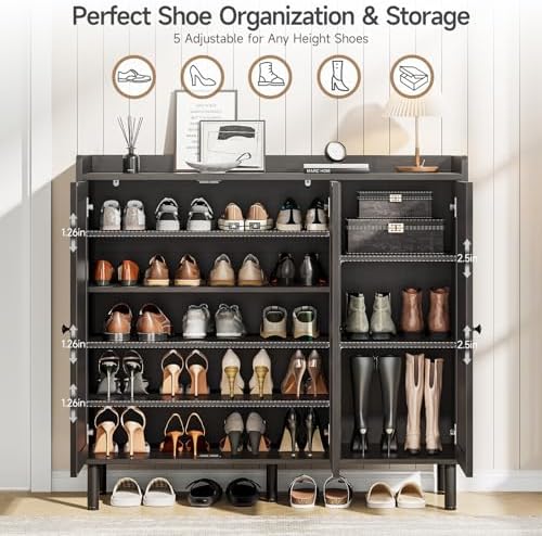ONBRILL Shoe Cabinet with 3 Doors & Adjustable Shelves for Entryway(Black)