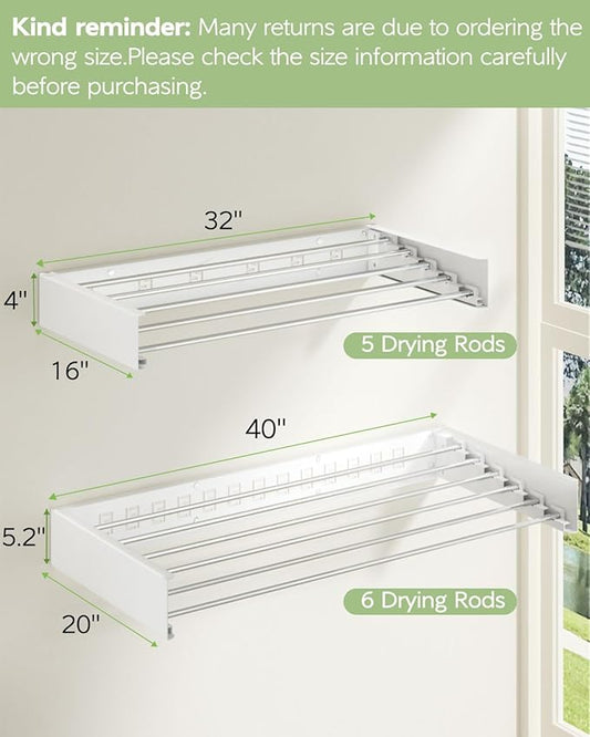 Wall Mounted Clothes Drying Rack 40 inches, Foldable Wall Mount Laundry Rack - Image 2