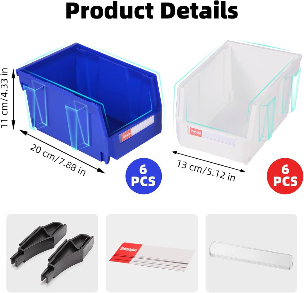 12 Packs Stackable Storage Bins, 7" x 5" x 4" Parts Bin,