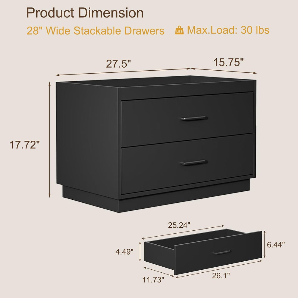 Stackable Storage with 2 Drawers, 28"W Storage Bins for Closet Organizers