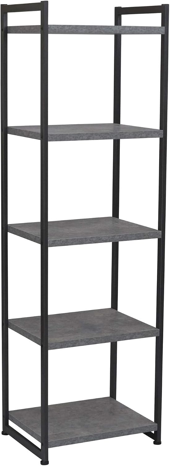 Household Essentials Slate Concrete & Iron Five-Shelf Tower Bookcase