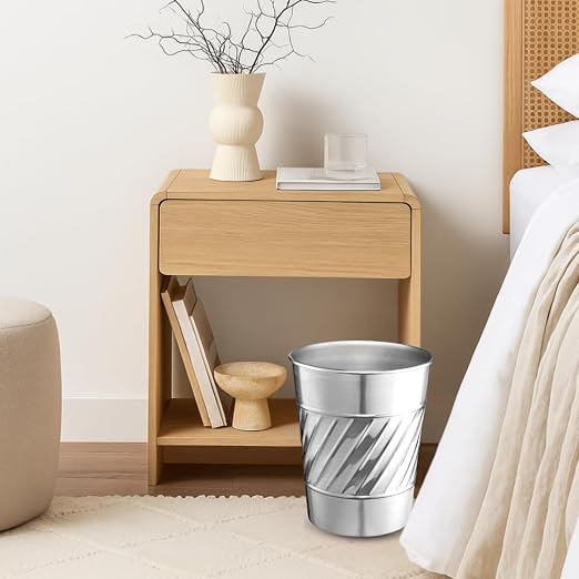 Monarch Abode Nickel Chrome Handcrafted Wave Embossed Metal Wastebasket - Image 8