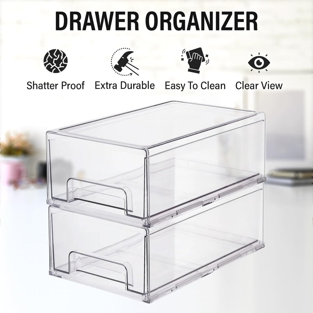 Clear Plastic Stackable Storage Drawers Bins, Perfect for Kitchen Pantry Orga...