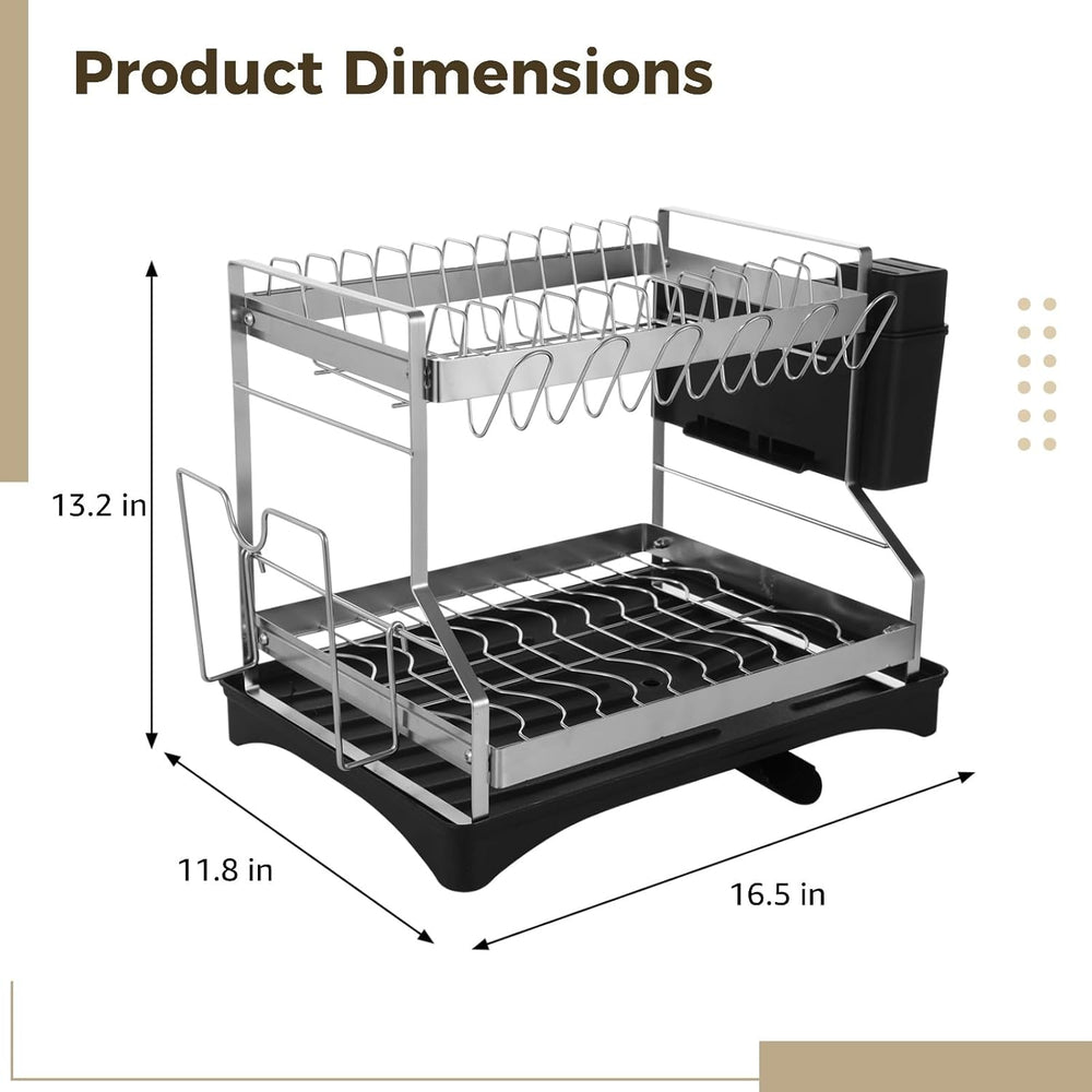 OMISTAR 2 Tier Dish Drying Rack, Large Dish Rack for Kitchen Counter, Stainle...
