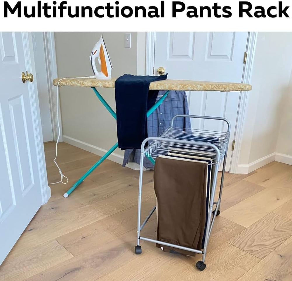 Evelots Rolling Pants Rack with 20 Hangers, Jean and Skirt Closet Organizer