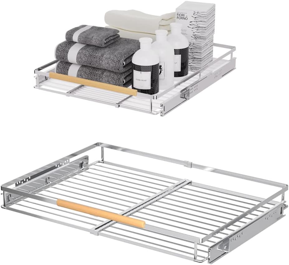 Expandable Sliding Basket, Pull-Out Cabinet Organizer, Heavy Duty Slide Out P...