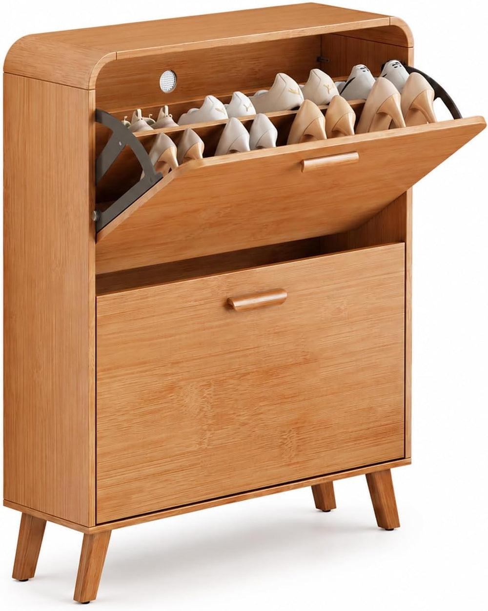 2 Tier Slim Shoe Cabinet with Flip Drawers, Entryway Shoe Storage